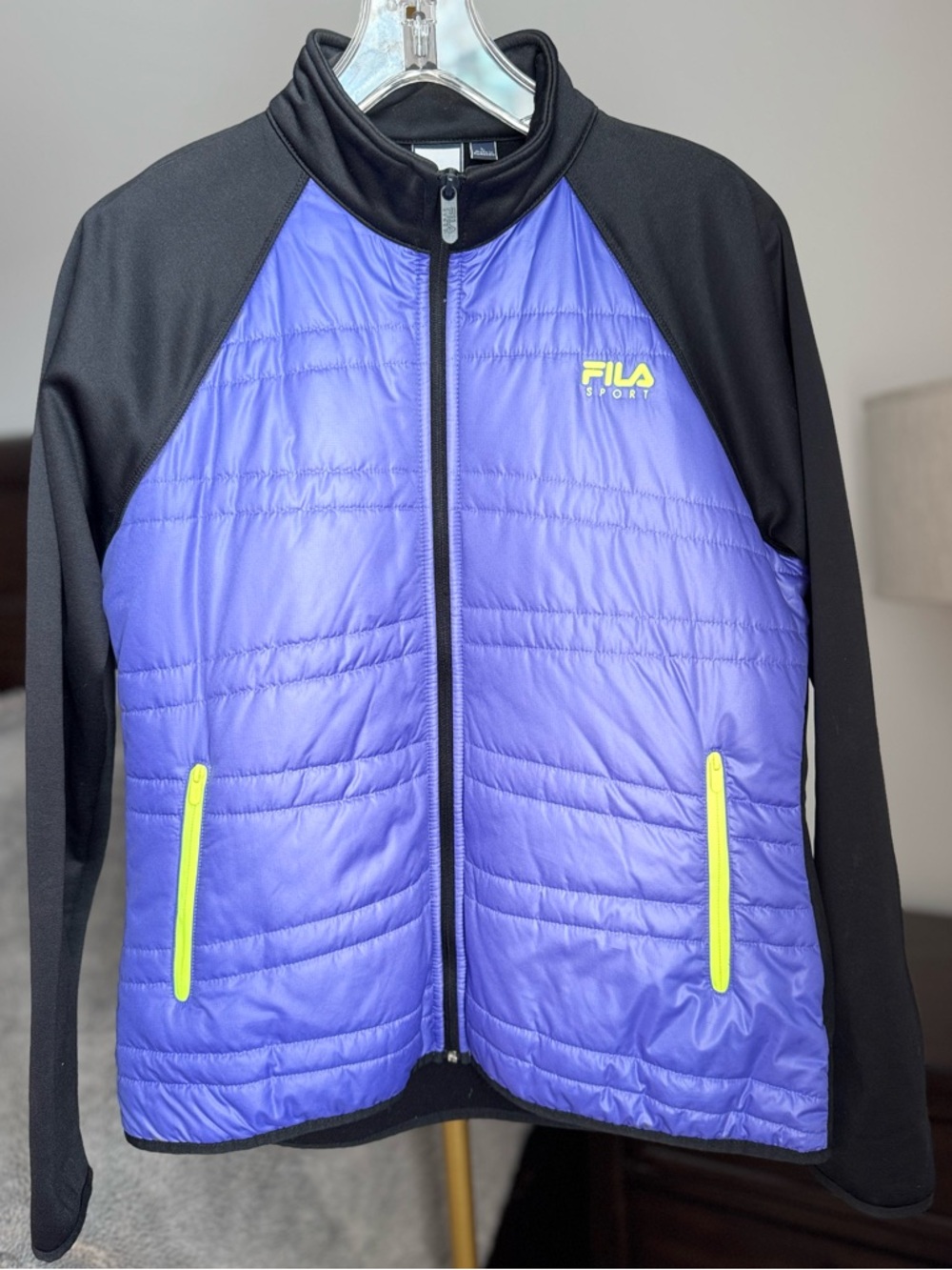 FILA Purple & Black Fleece Full Zip Jacket with Neon Accents - Large
